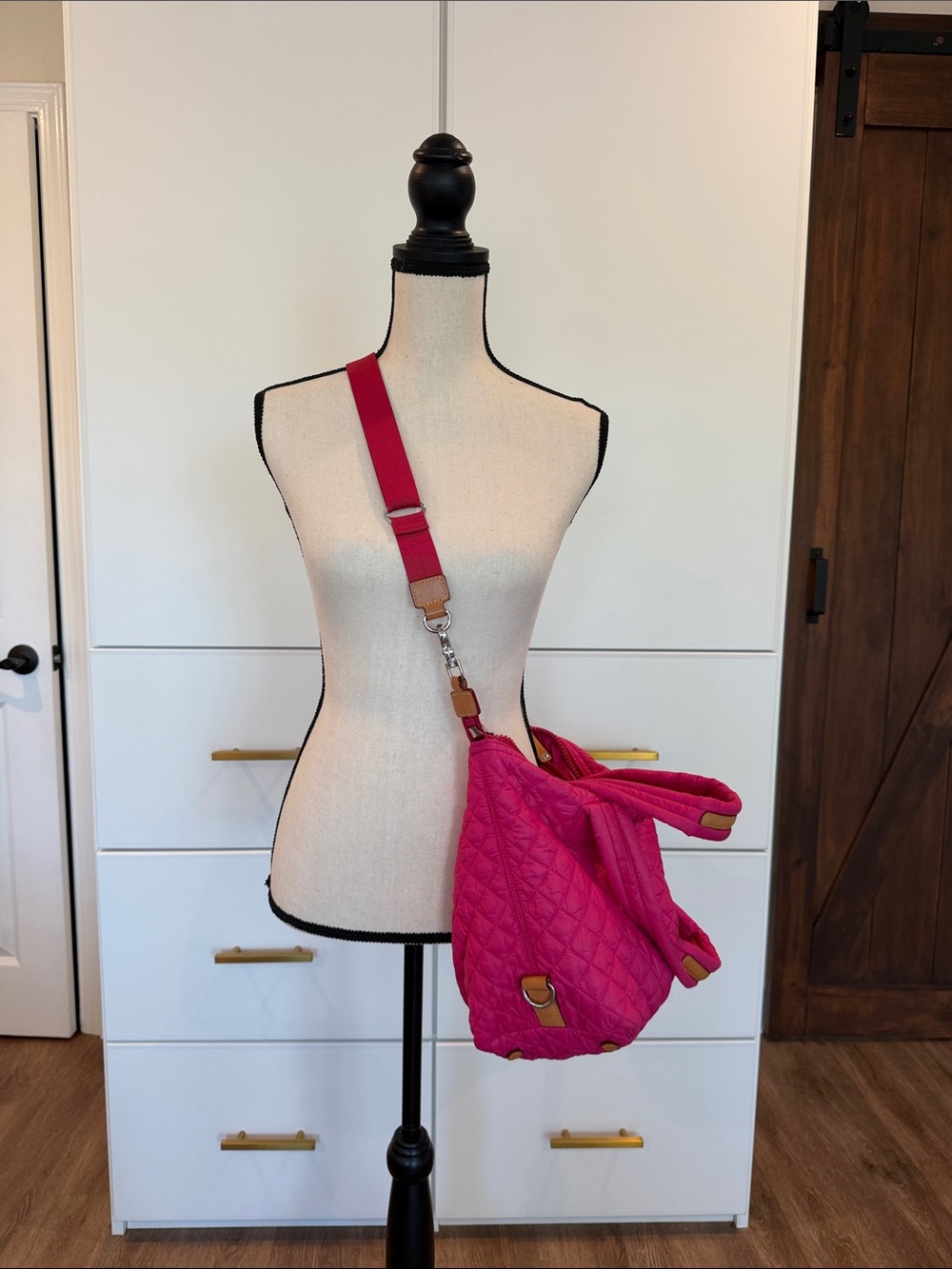 MZ WALLACE Medium Sutton Hot Pink Quilted Nylon Tote - Picture 8 of 13